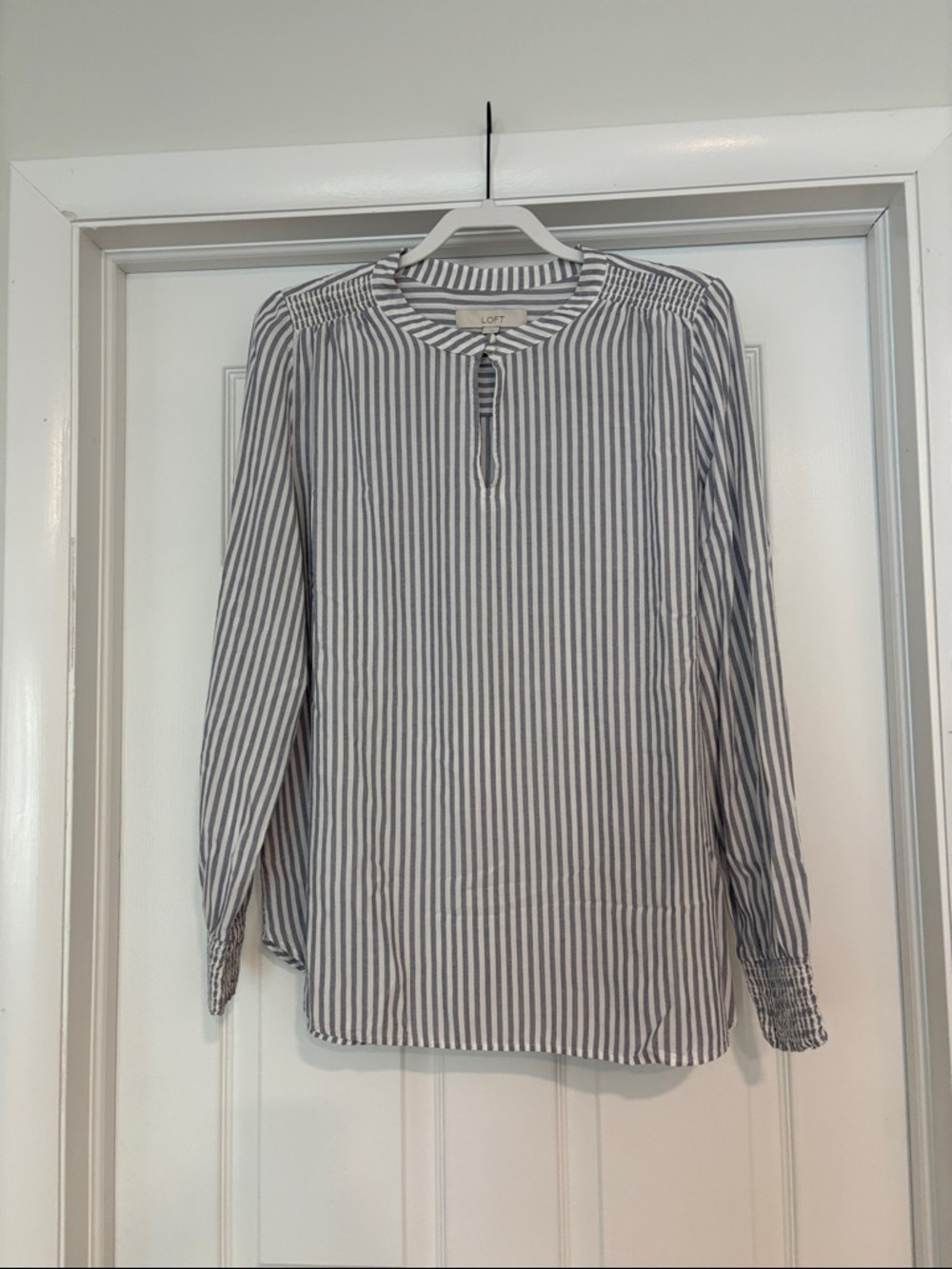 LOFT Blue and White Striped Long-Sleeve Shirt